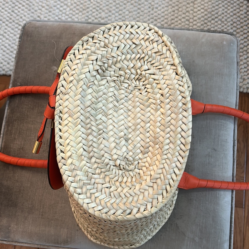 Chloe Marcie Medium Woven Raffia Tote Orange - Picture 5 of 11